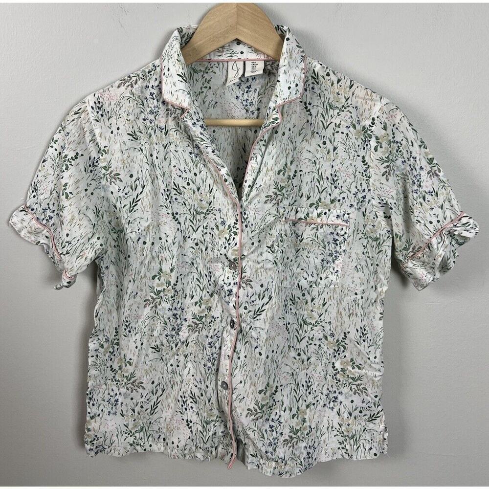 Joie Floral Pajama TOP ONLY Short Sleeve Button Up Size Small Sleep Women’s